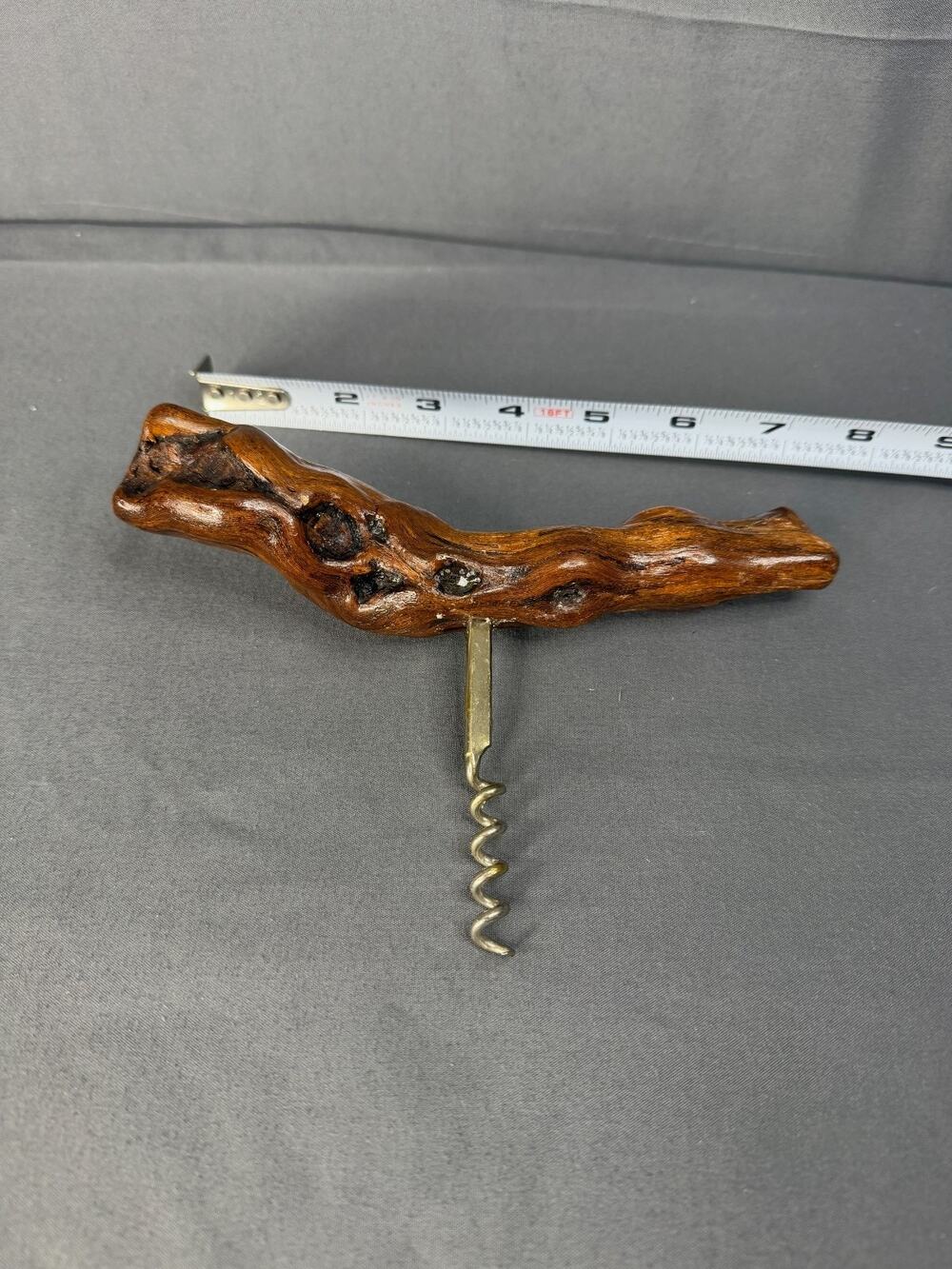 Vintage Burled Grape Vine Wood Cork Screw Wine Opener Hand Crafted 8"